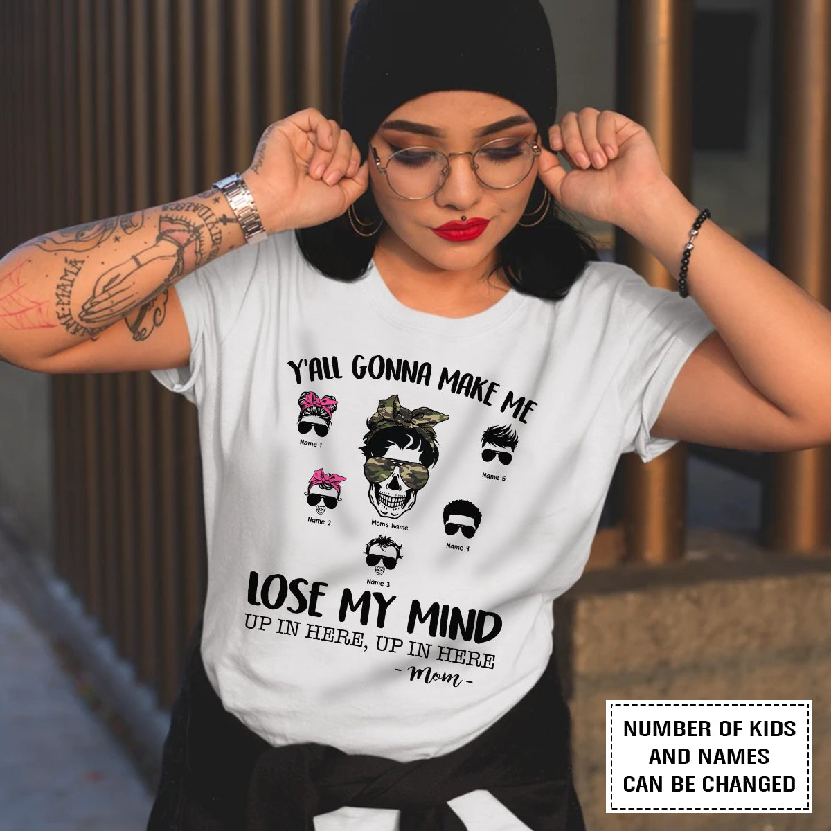 89Customized Y'all gonna make me lose my mind messy bun mom personalized shirt
