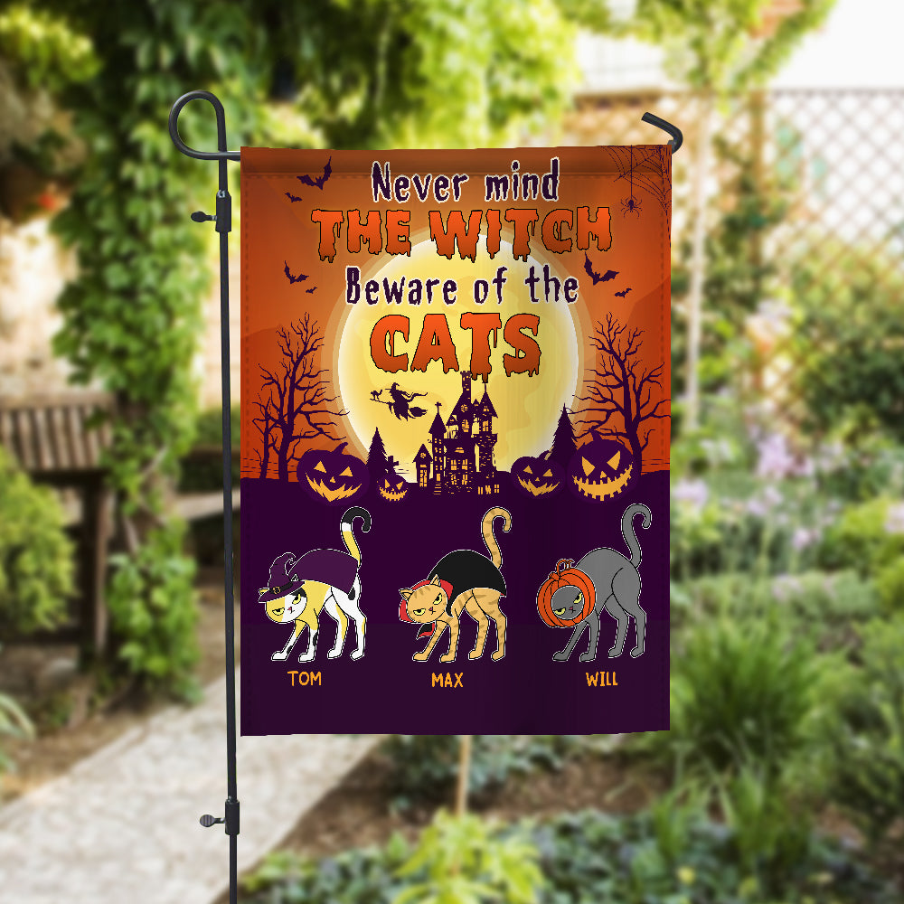 89Customized Never mind the Witch Beware of the cats Halloween Personalized Garden Flag