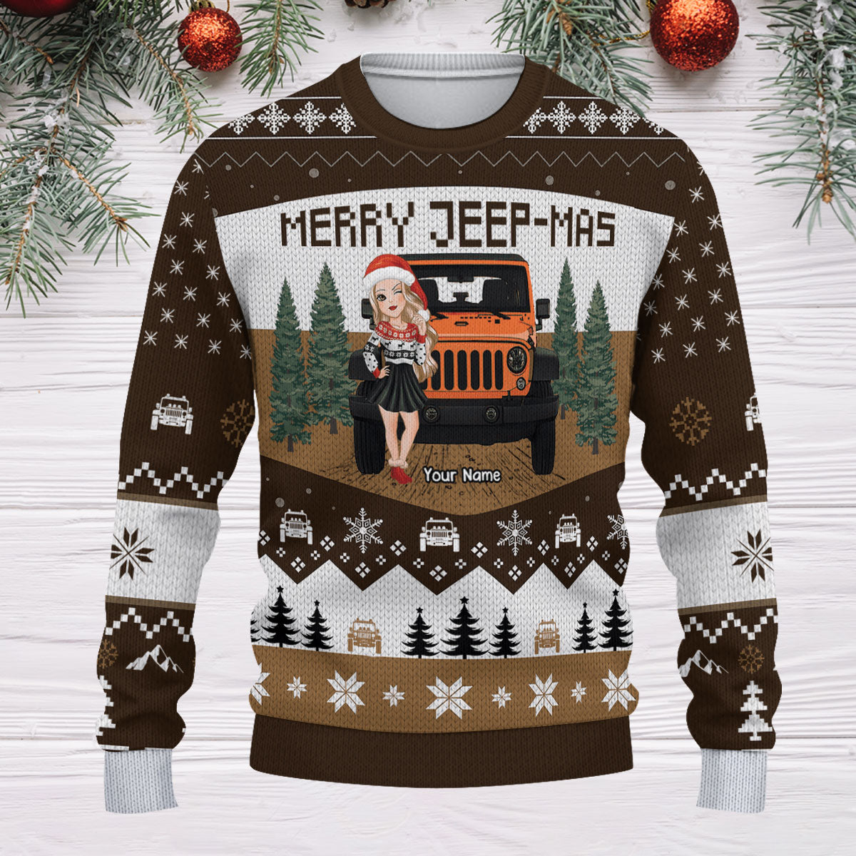 89Customized Merry Jeep-mas Jeep Girl Customized Sweater