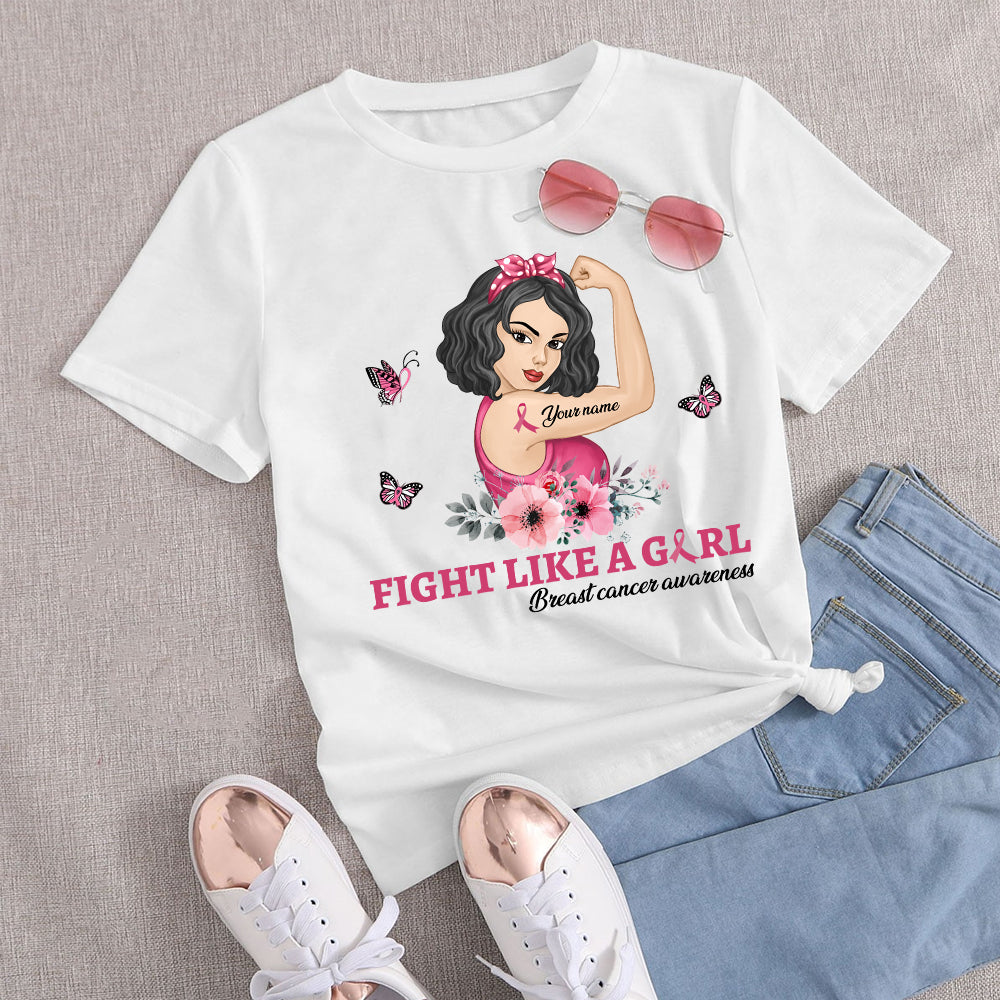 89Customized Fight like a girl breast cancer awareness strong woman personalized shirt