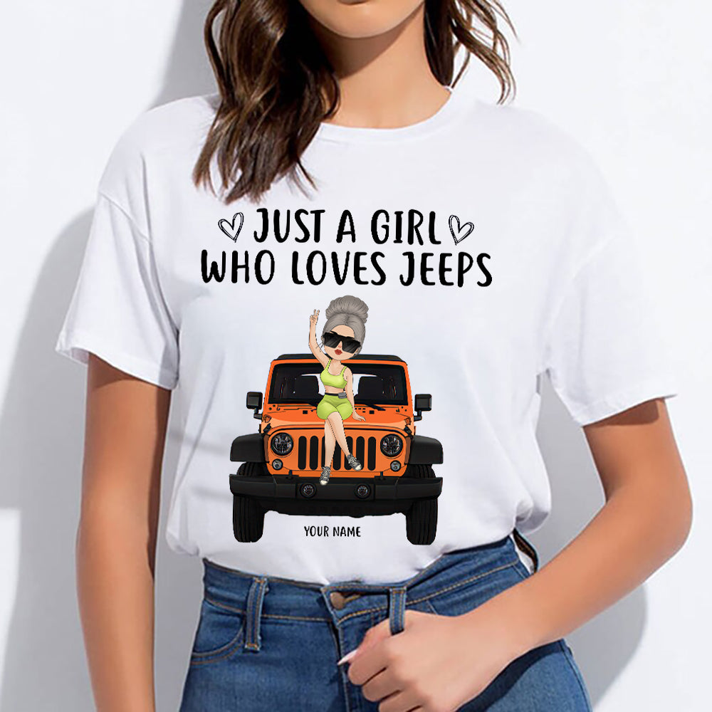 89Customized Just a girl who loves jeeps & dogs chibi jeep girl Customized Shirt