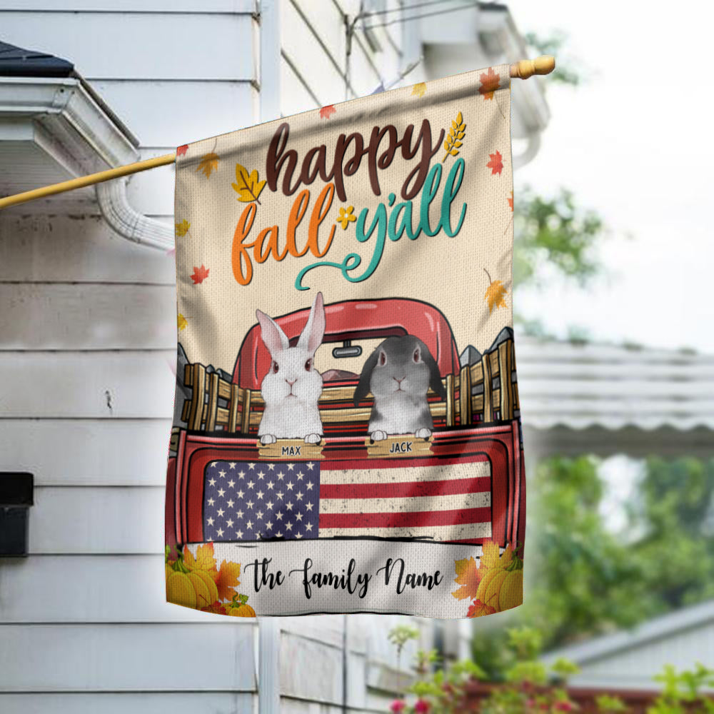 89Customized Happy Fall Y'all Bunny Lovers Personalized Garden Flag
