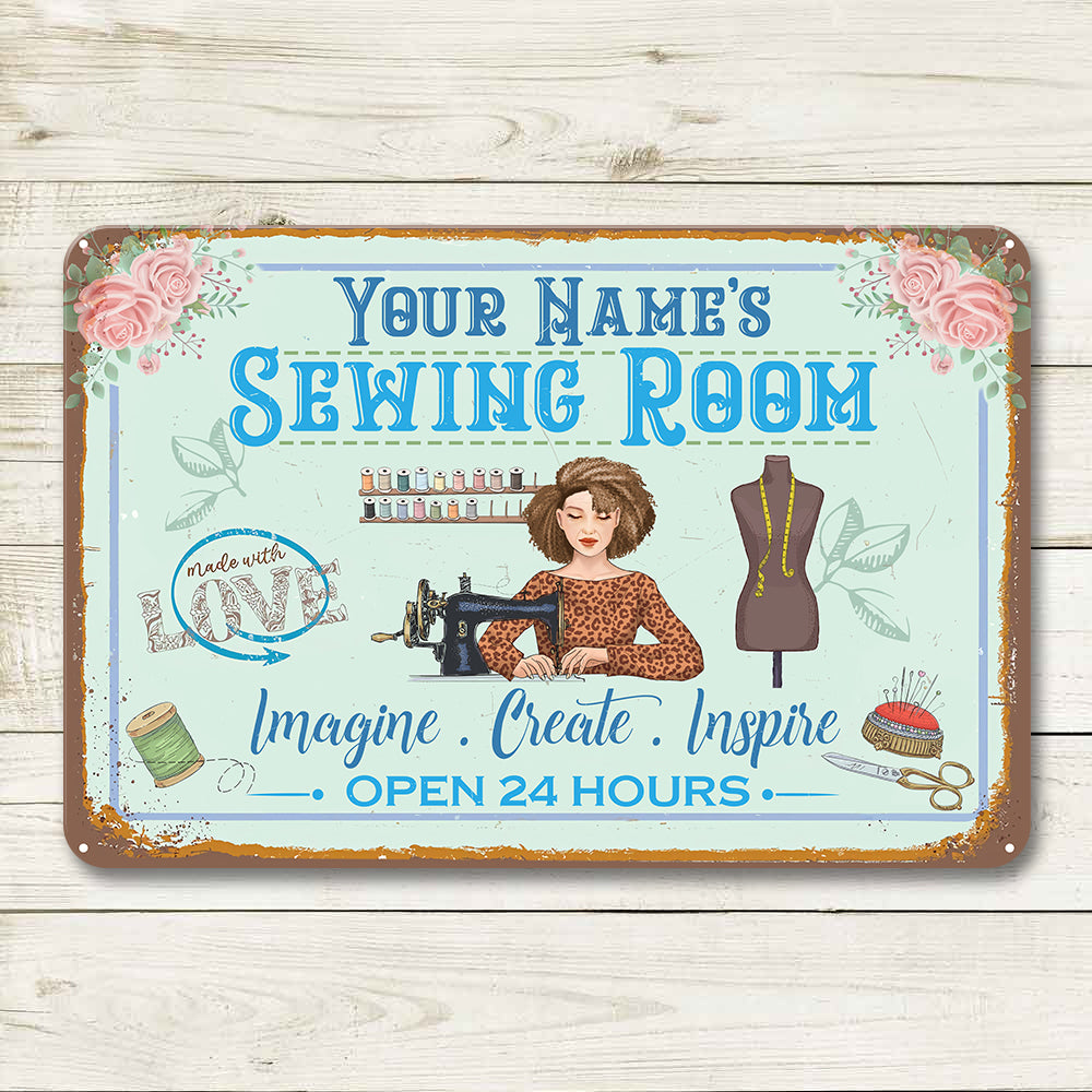 89Customized My Happy Place Sewing Room Personalized Metal Sign