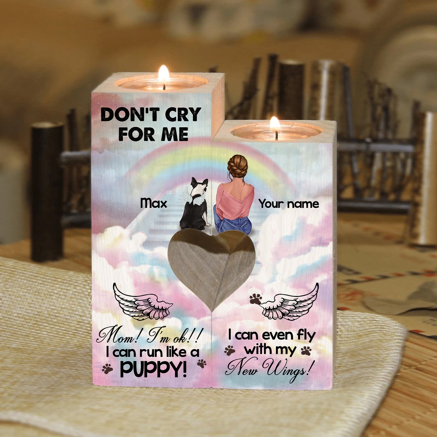 89Customized Personalized Candle Holder Dog Mom Memorial Don't Cry For Me