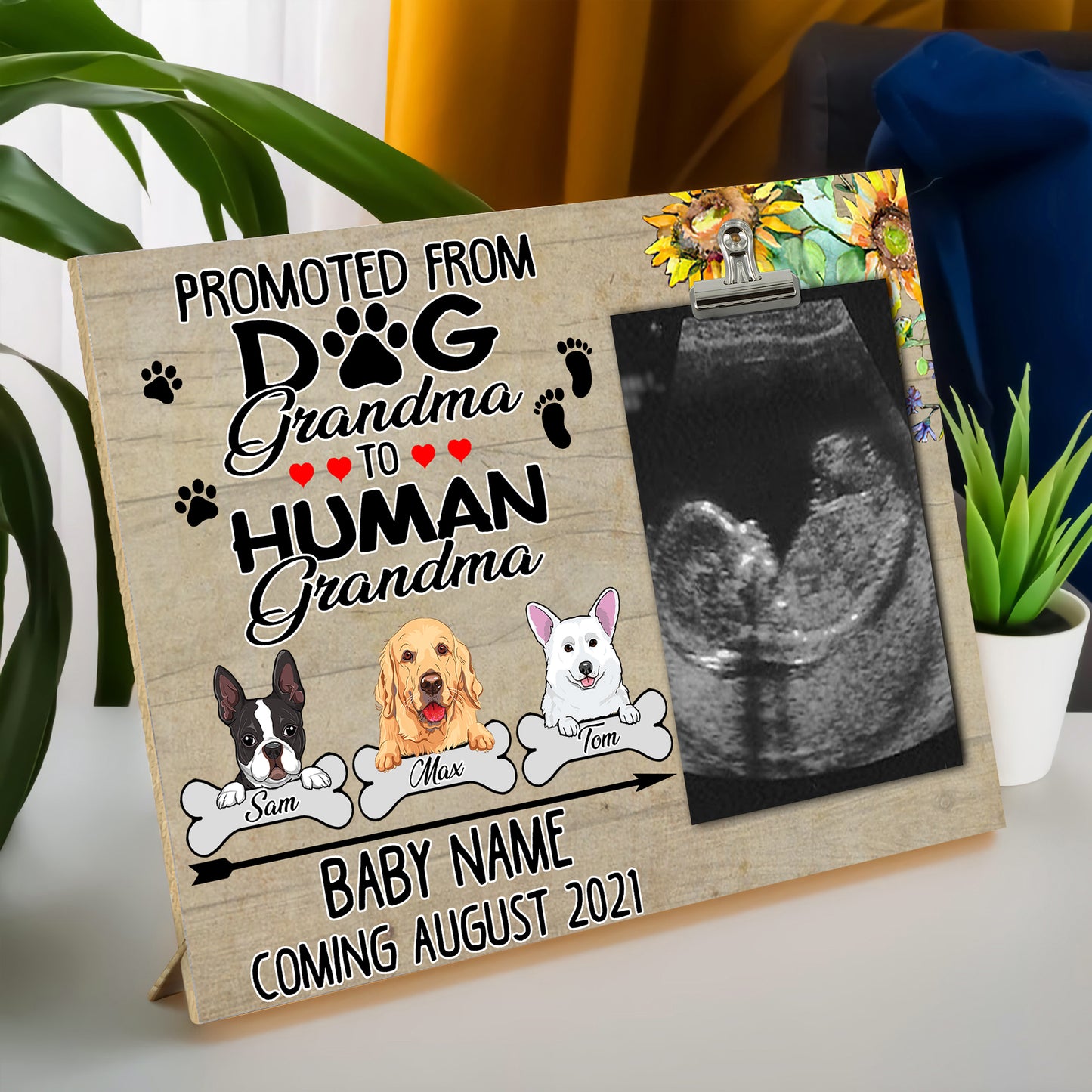 89Customized Promoted from dog grandma to human grandma announcement gift personalized photo clip frame