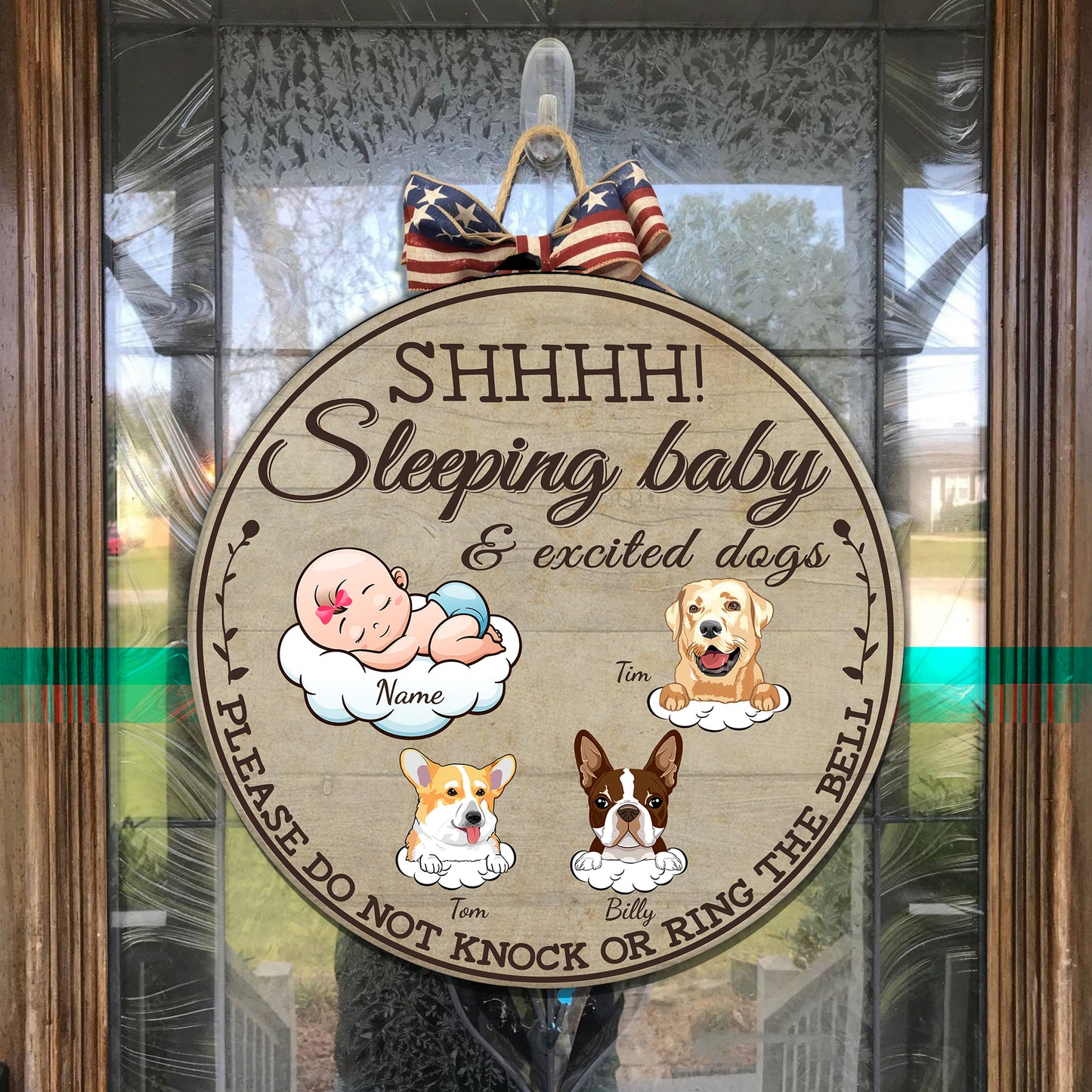 89Customized Sleeping baby and excited dogs
