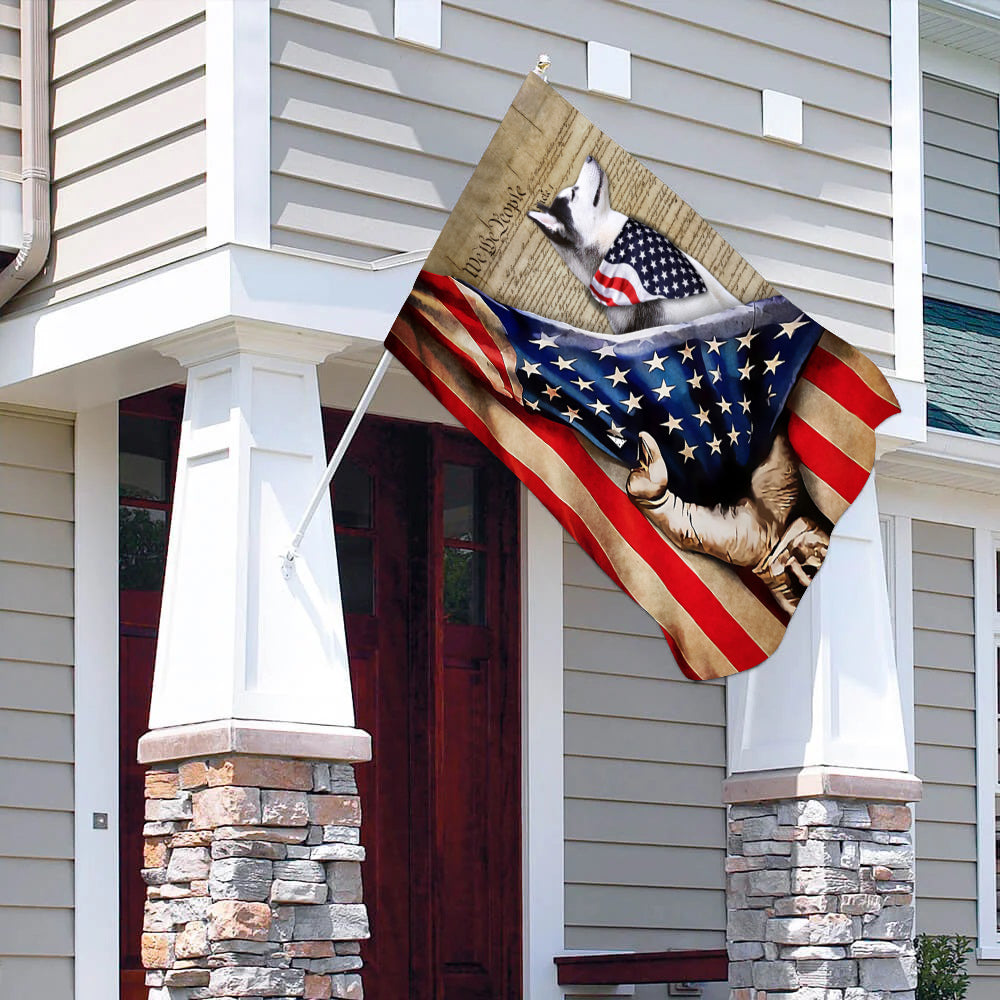89Customized Proud Dog With US Constitution Customized Flag