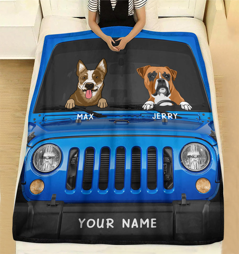 89Customized Jeep Wrangler and dogs 3D Customized Fleece Blanket