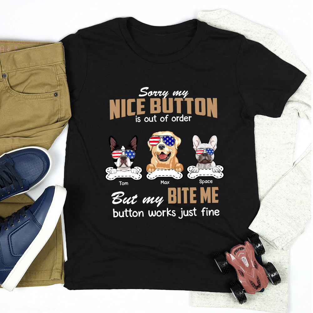 89Customized My bite me button works just fine Dog 4th of July Customized Shirt