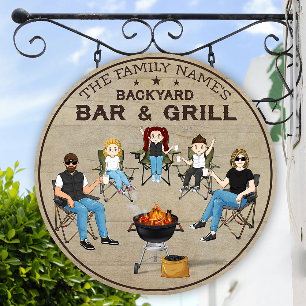 89Customized Backyard bar and grill personalized wood sign