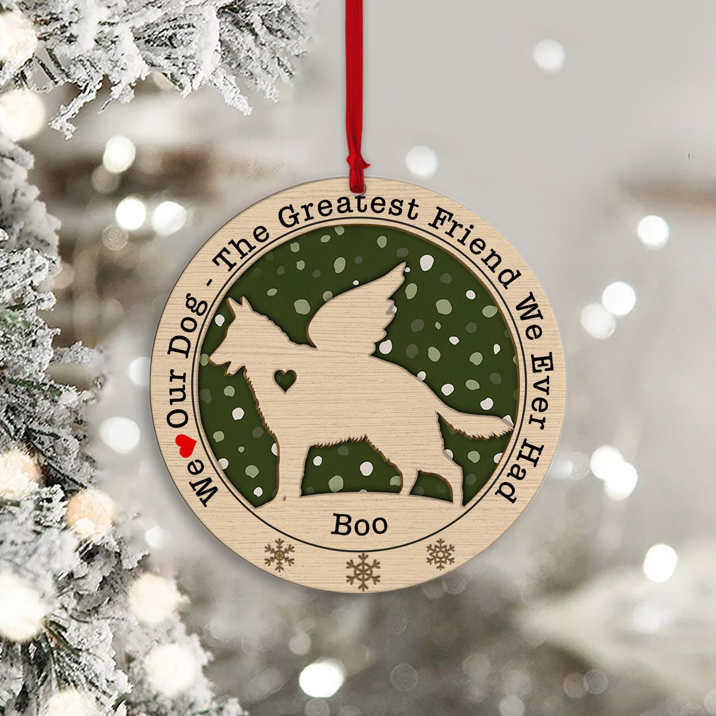 89Customized Memorial Dog Silhouette Personalized 2 Layered Wooden Ornament