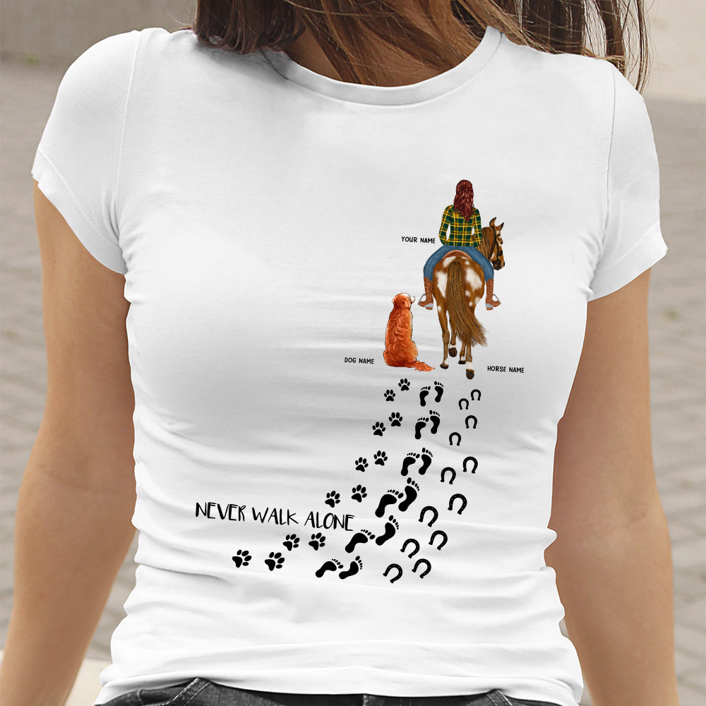 89Customized Never walk alone Horse and Dog Girl Trace Customized Shirt