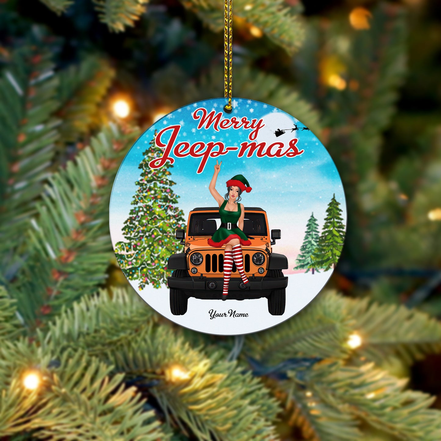 89Customized Jeep Girl Merry Jeep-mas Personalized One Sided Ornament