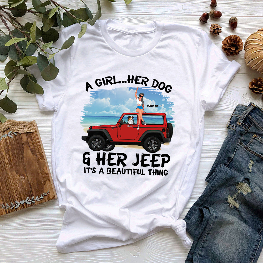 89Customized Jeep Girl And Her Dogs It's A Beautiful Thing Personalized Shirt