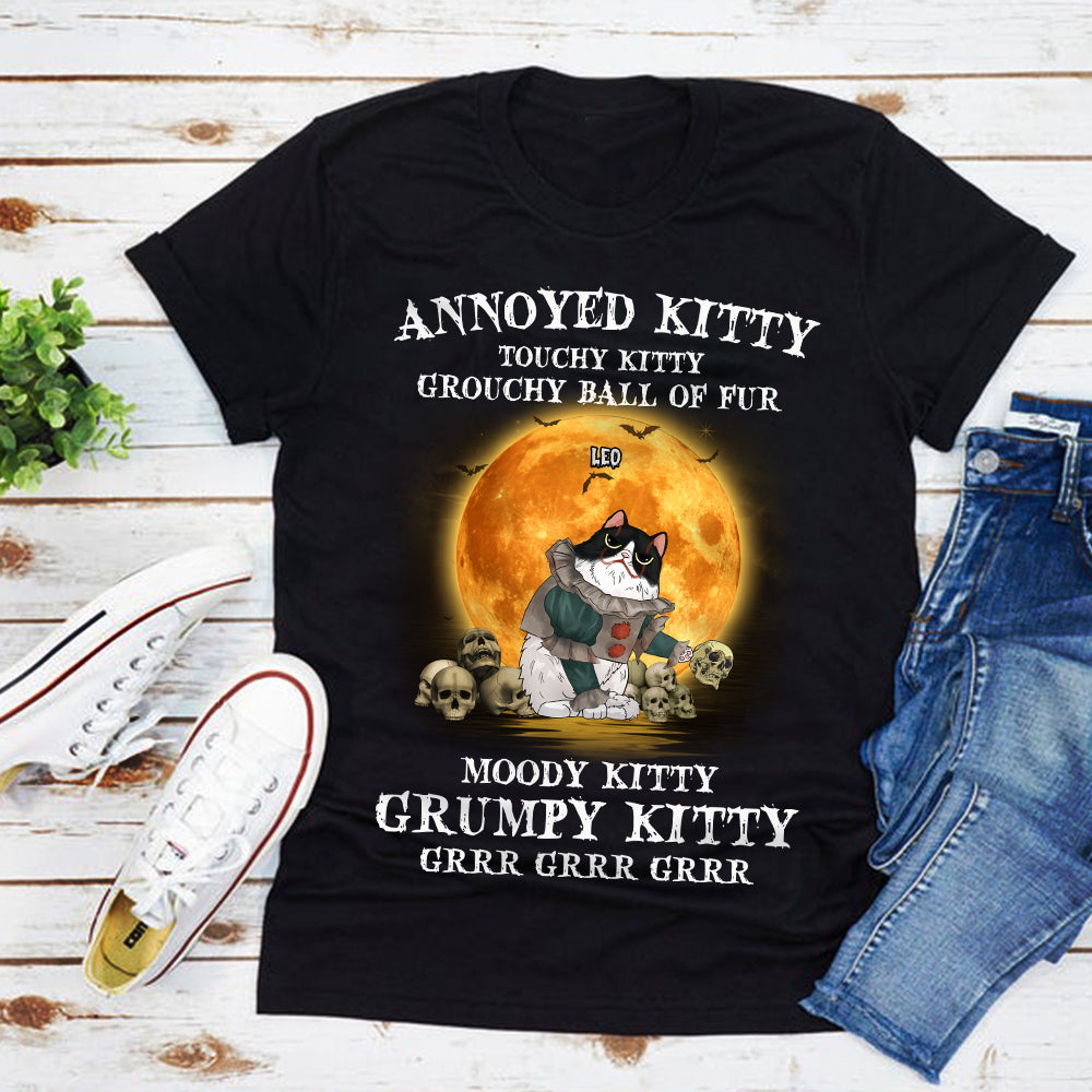 89Customized Annoyed Kitty Touchy Kitty Grouchy Ball of Fur Cat Lovers Personalized Shirt