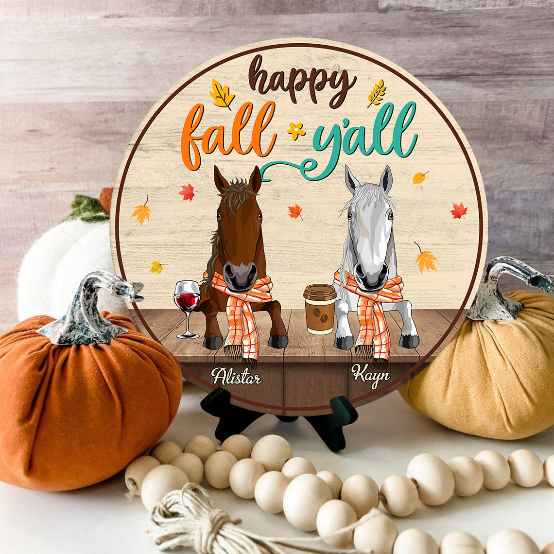 89Customized Happy Fall Y'all Horses Personalized Wood Sign