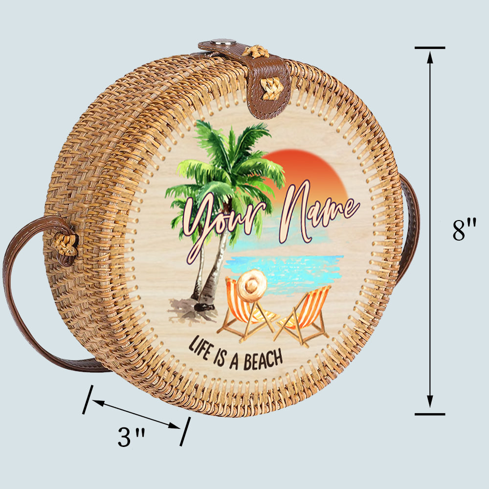 89 Customeized Life is a beach personalized rattan straw bag