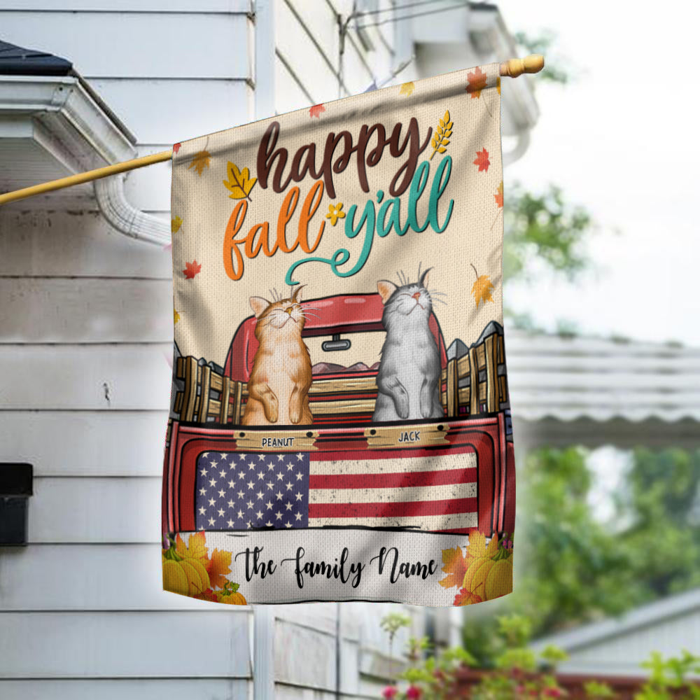 89Customized Happy Fall Y'all Cats Personalized Garden Flag
