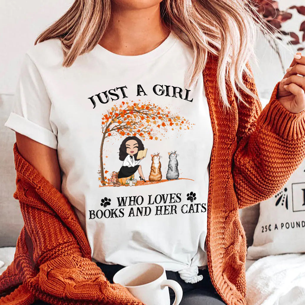 89Customized Just a girl who loves books and her cats personalized shirt