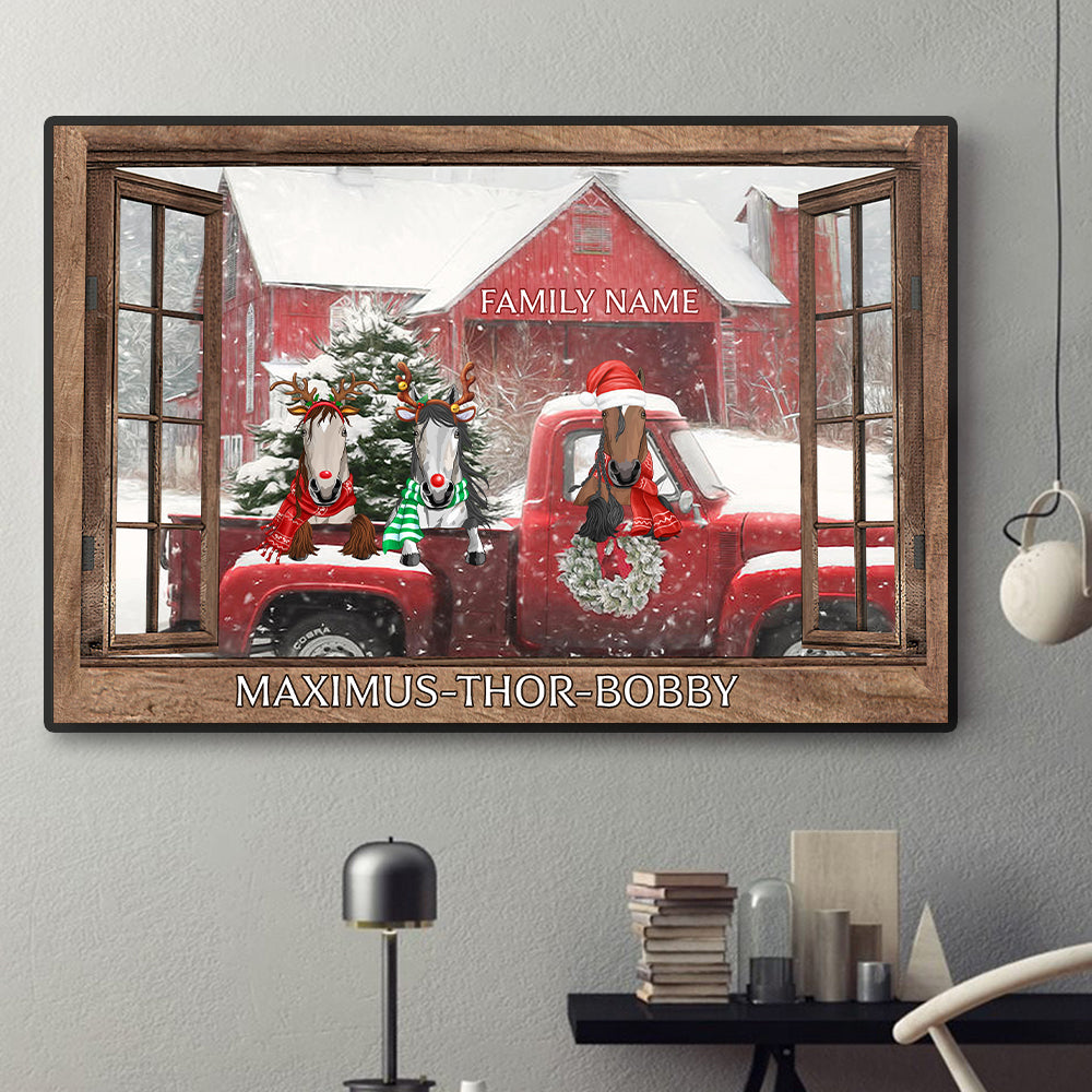 89Customized Merry Christmas Happy Barn Horses Personalized Poster