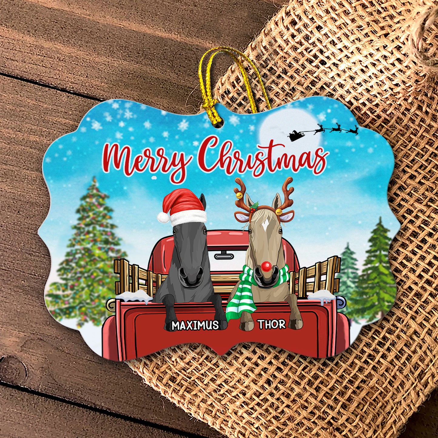 89Customized Happy Horses Merry Christmas Personalized One Sided Ornament