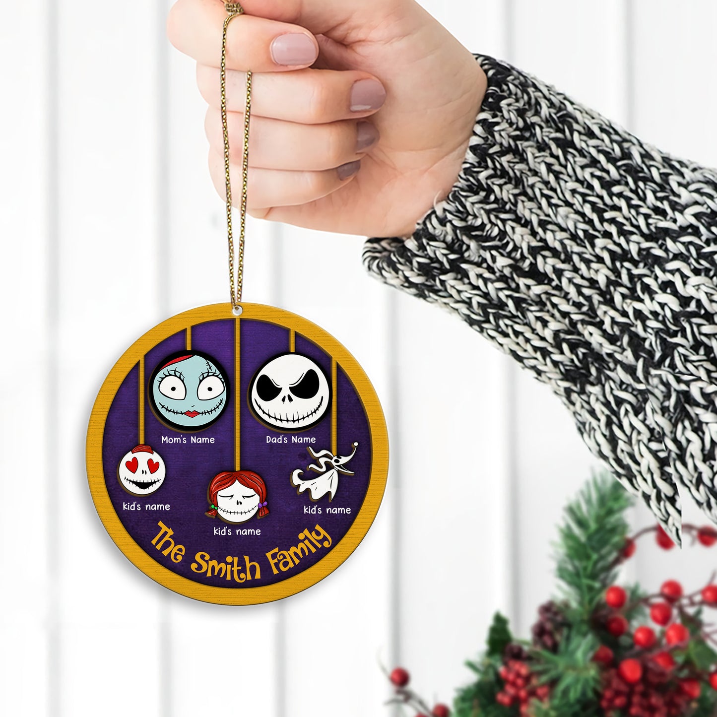 89Customized The nightmare family personalized layered wooden ornament