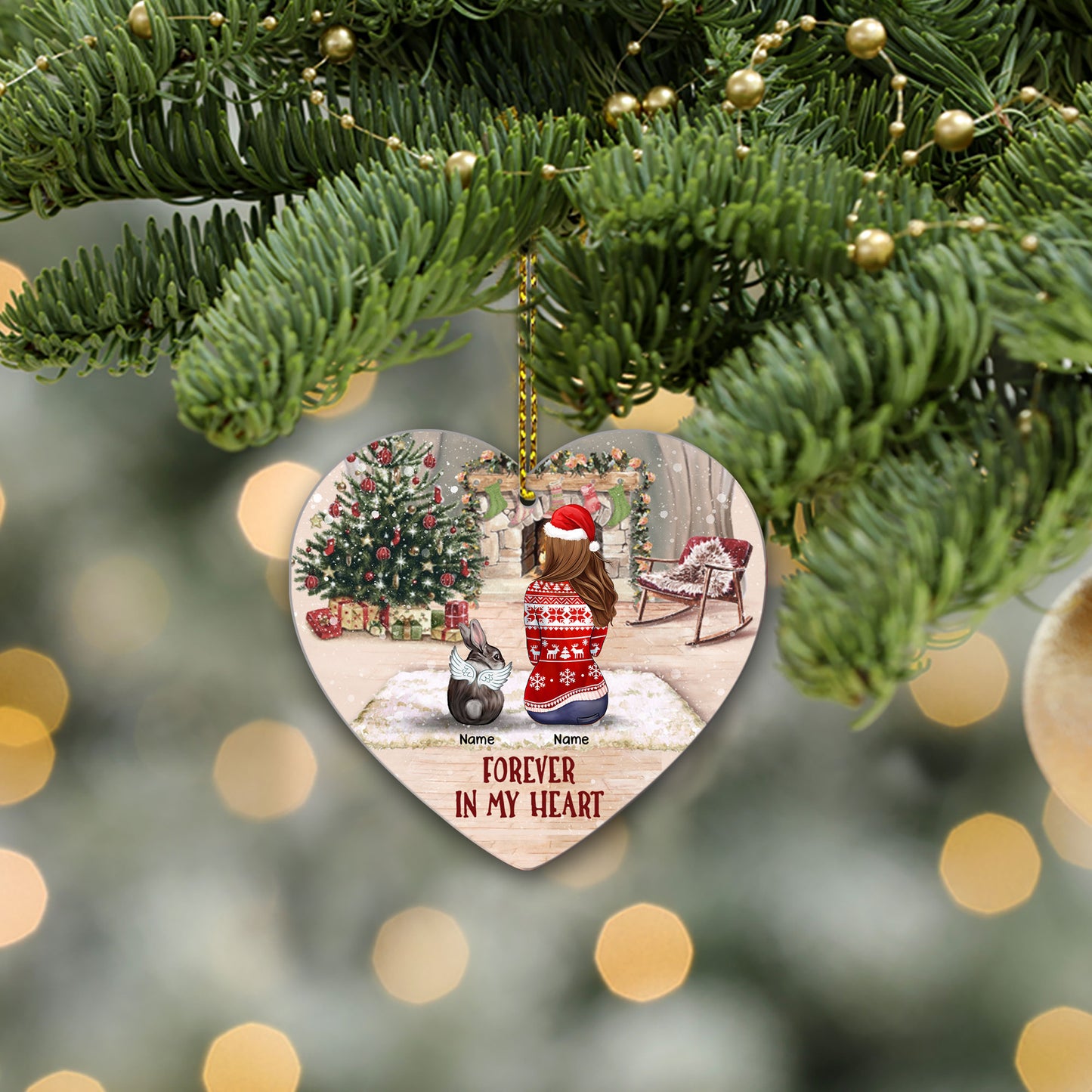 89Customized Forever in my heart Rabbit Lovers Personalized Ornament