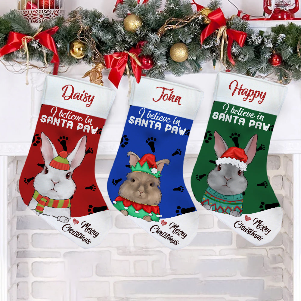 89Customized I Believe In Santa Paw Rabbits Personalized Christmas Stocking