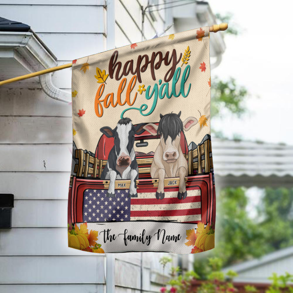 89Customized Happy Fall Y'all cow version personalized flag