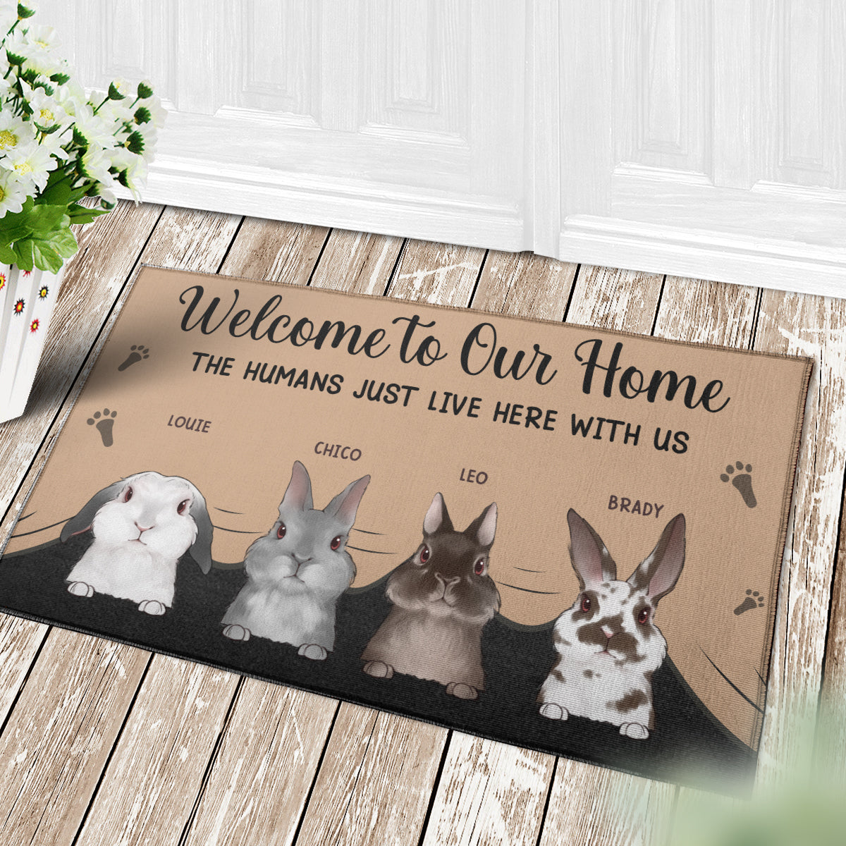 89Customized Welcome to our home Rabbit Lovers Personalized Doormat