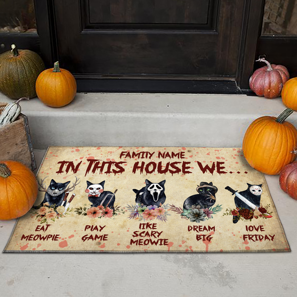 89Customized Horror Monster Kitten Black Cat Doormat