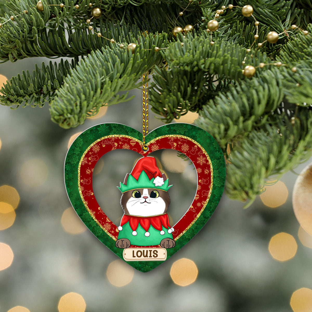 89 Customized Cat Heartshape Ornament- Personalized Ornament