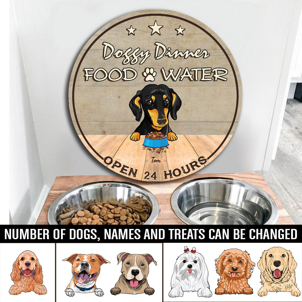 89Customized Dogs Dinner Food & Water Personalized Wood Sign