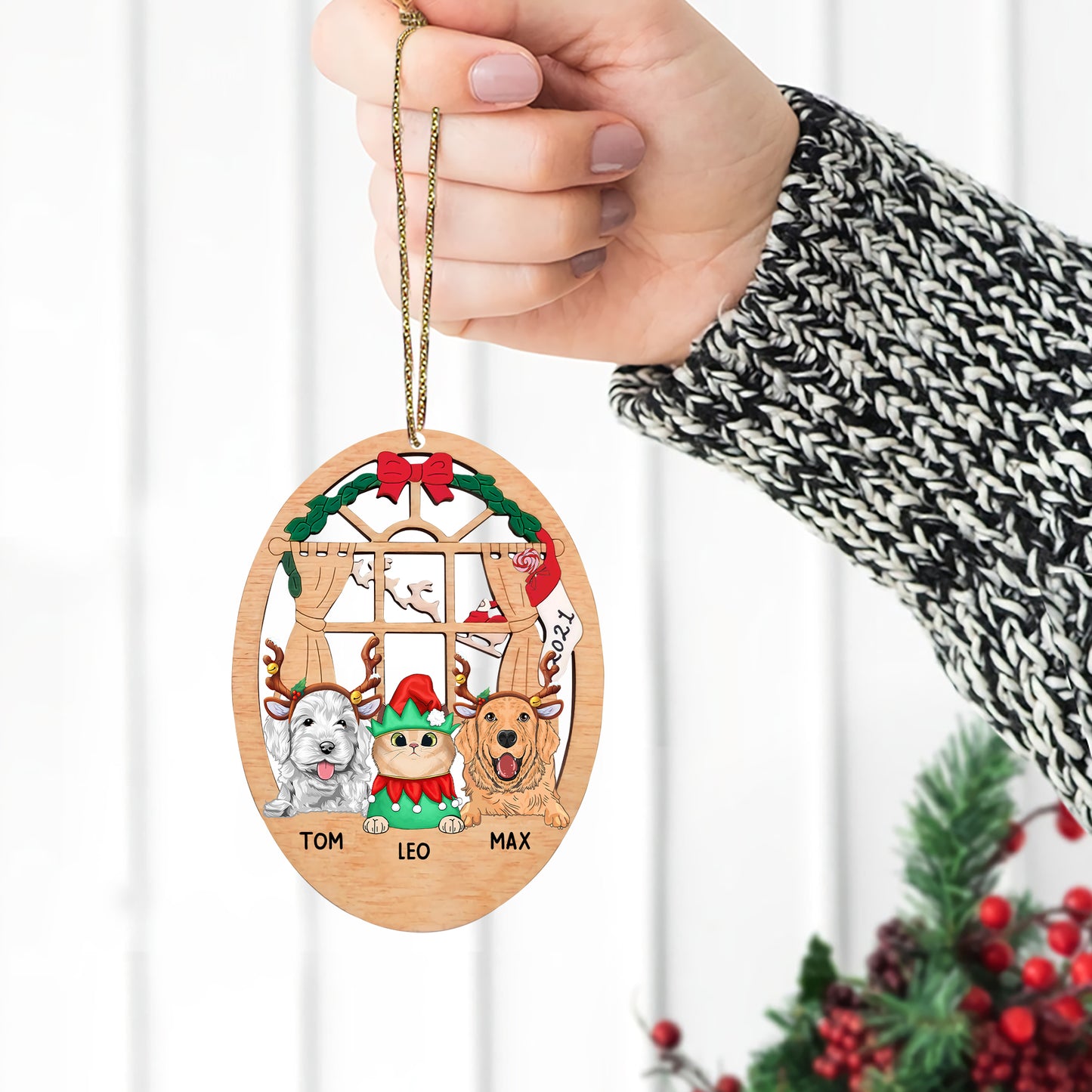 89Customized Christmas Window Cat Dog Personalized Ornament