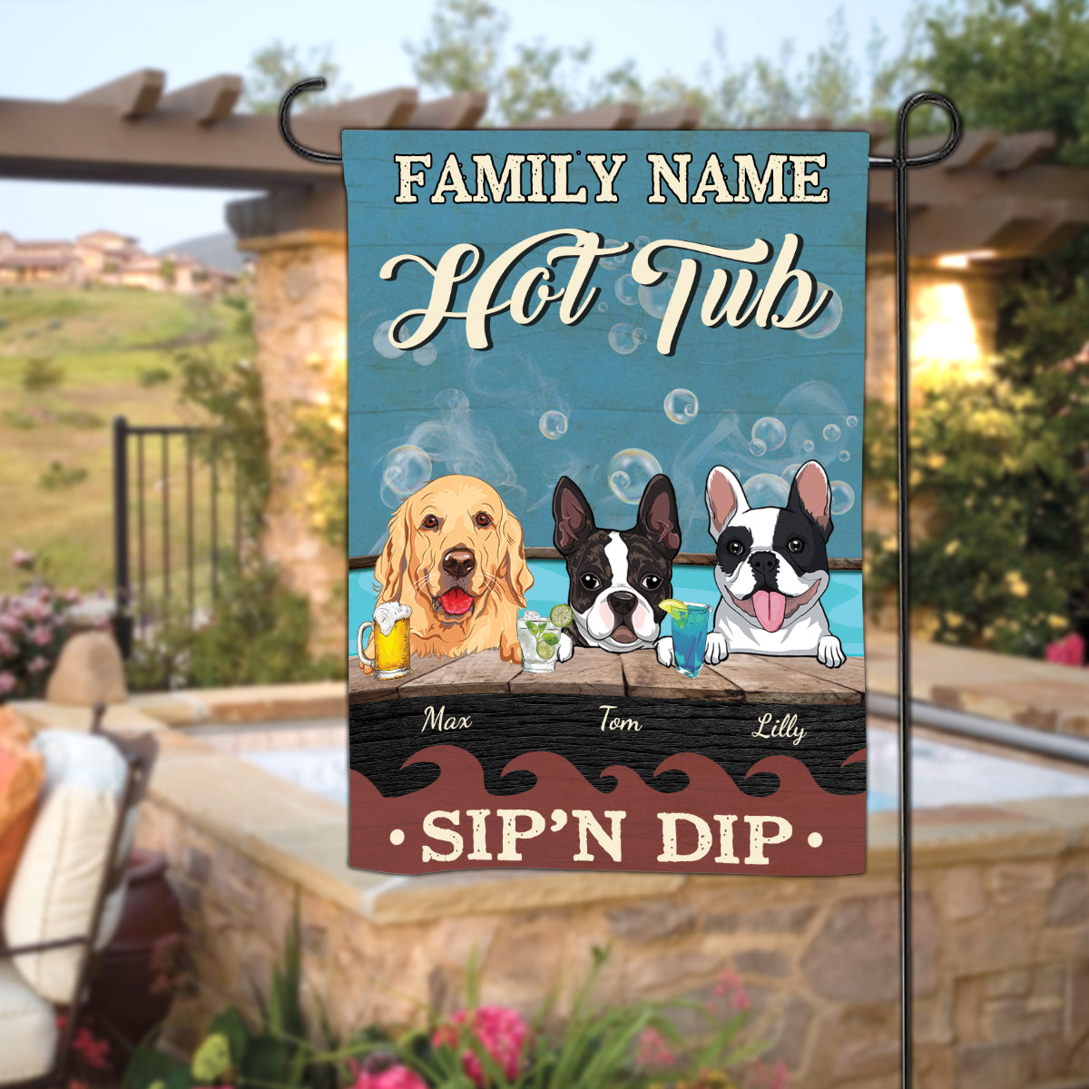 89Customized Dogs Hot Tub Personalized 2 Sided Flag