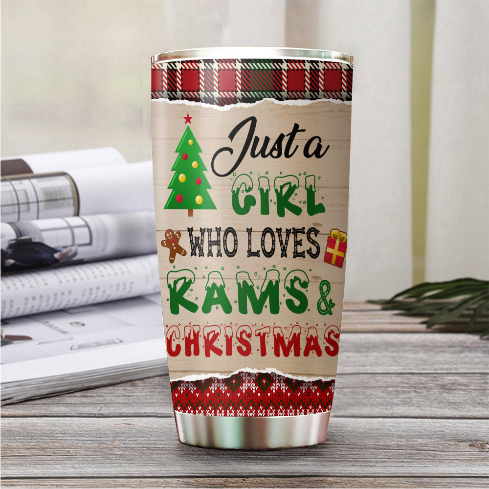 89Customized Just A Girl Who Loves Rams And Christmas Personalized Tumbler