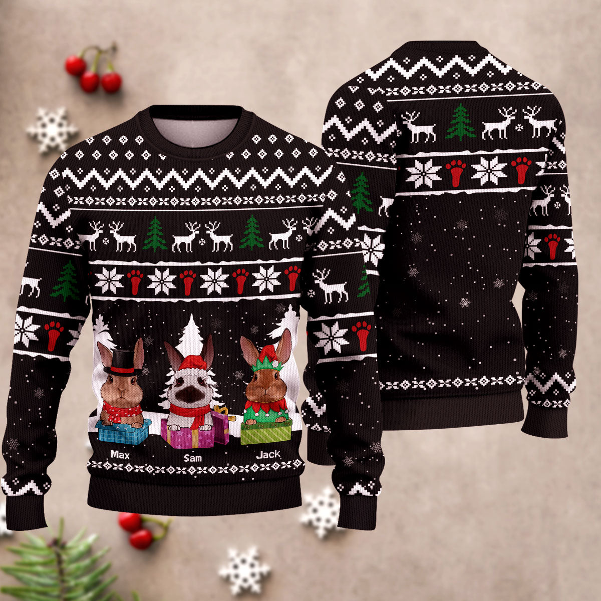 89Customize Winter Bunny Rabbit Lovers Personalized Ugly Sweater