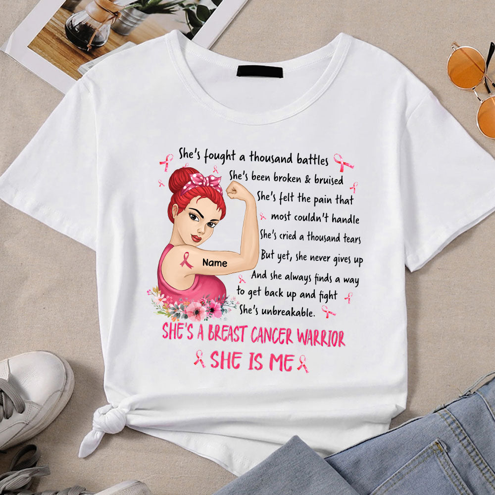 89Customized She's breast cancer warrior She is me personalized shirt