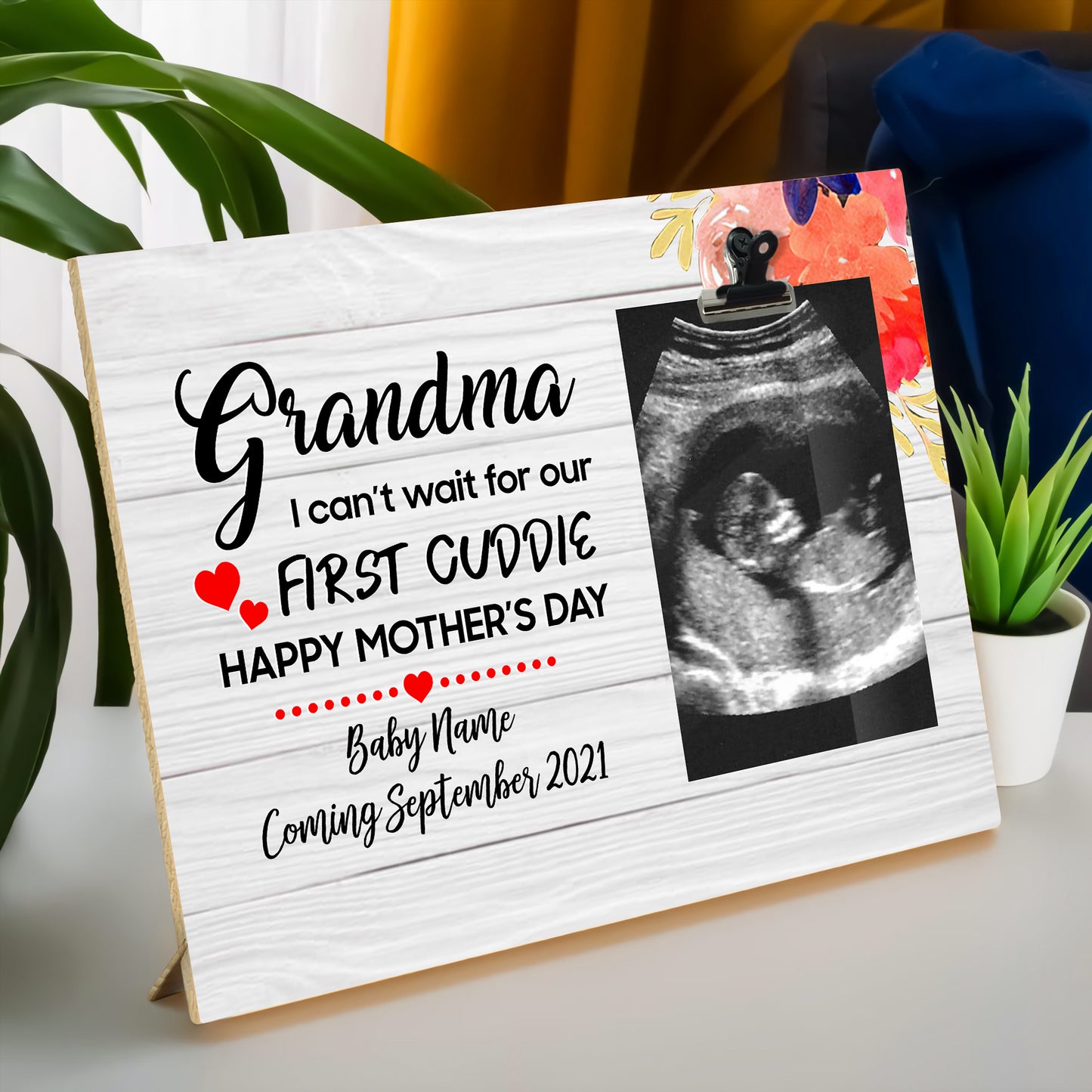 89Customized Grandma I can't wait for our first cuddle personalized photo clip frame