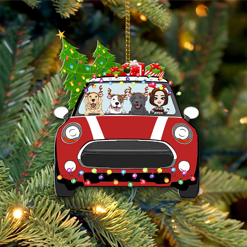 89Customized Christmas Mini Girl And Dogs Personalized Ornament
