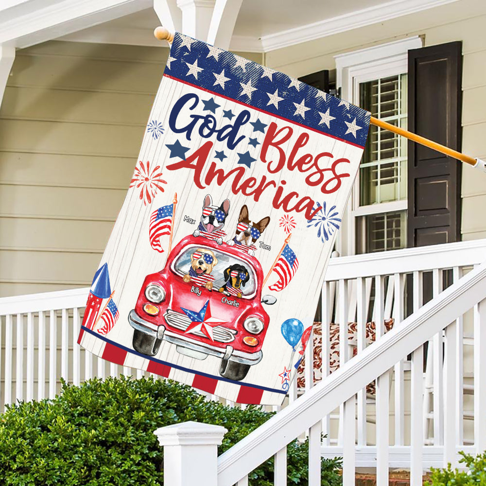 89Customized God bless America Dog 4th of July Customized Flag
