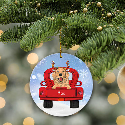 89Customized It's Christmas Time Dogs And Cats On Truck Personalized One Sided Ornament