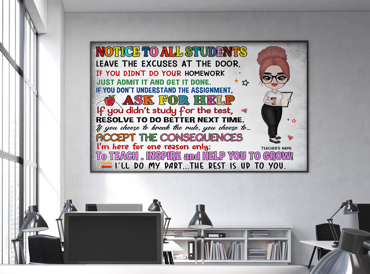 89Customized I'm here to teach inspire and help you to grow Customized Horizontal Poster