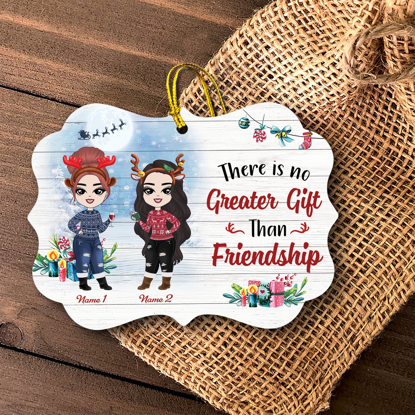 89Customized There is no greater gift than friendship Chibi girl Personalized Ornament