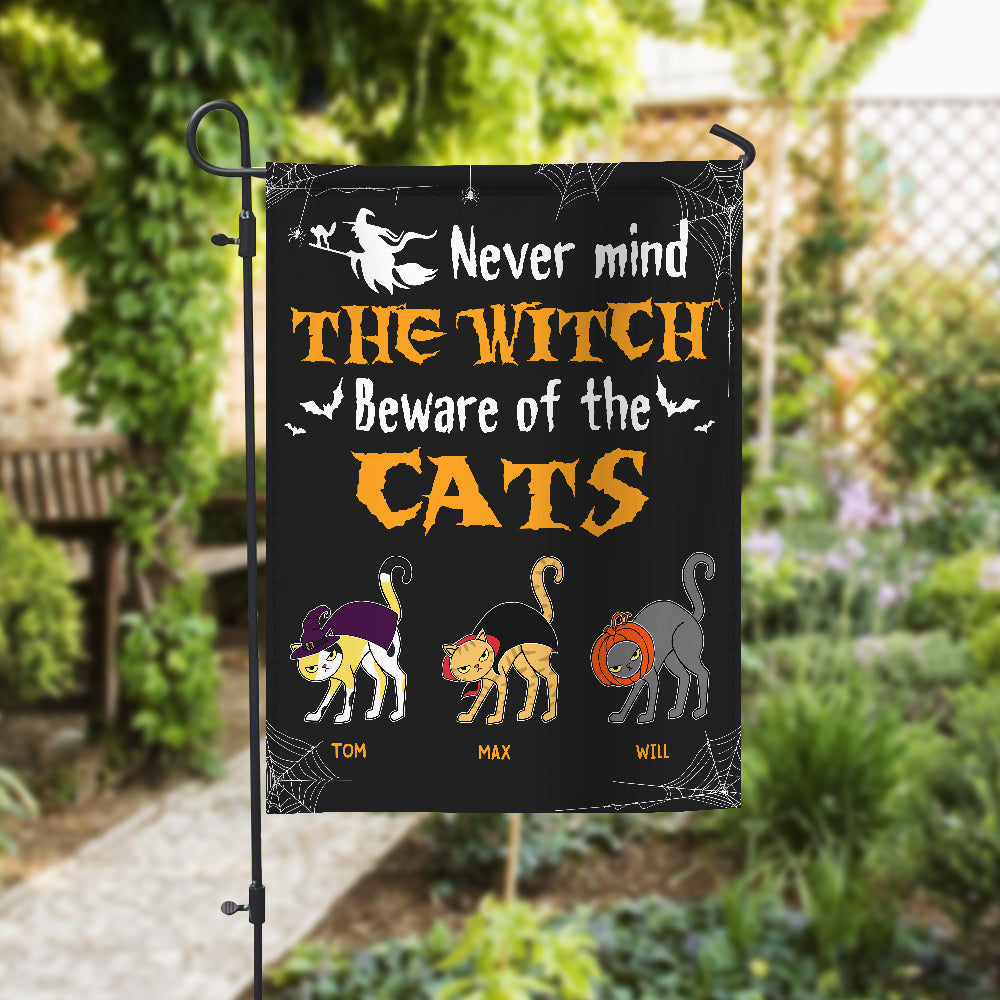 89Customized Never mind the Witch Beware of the cats Halloween Personalized Garden Flag