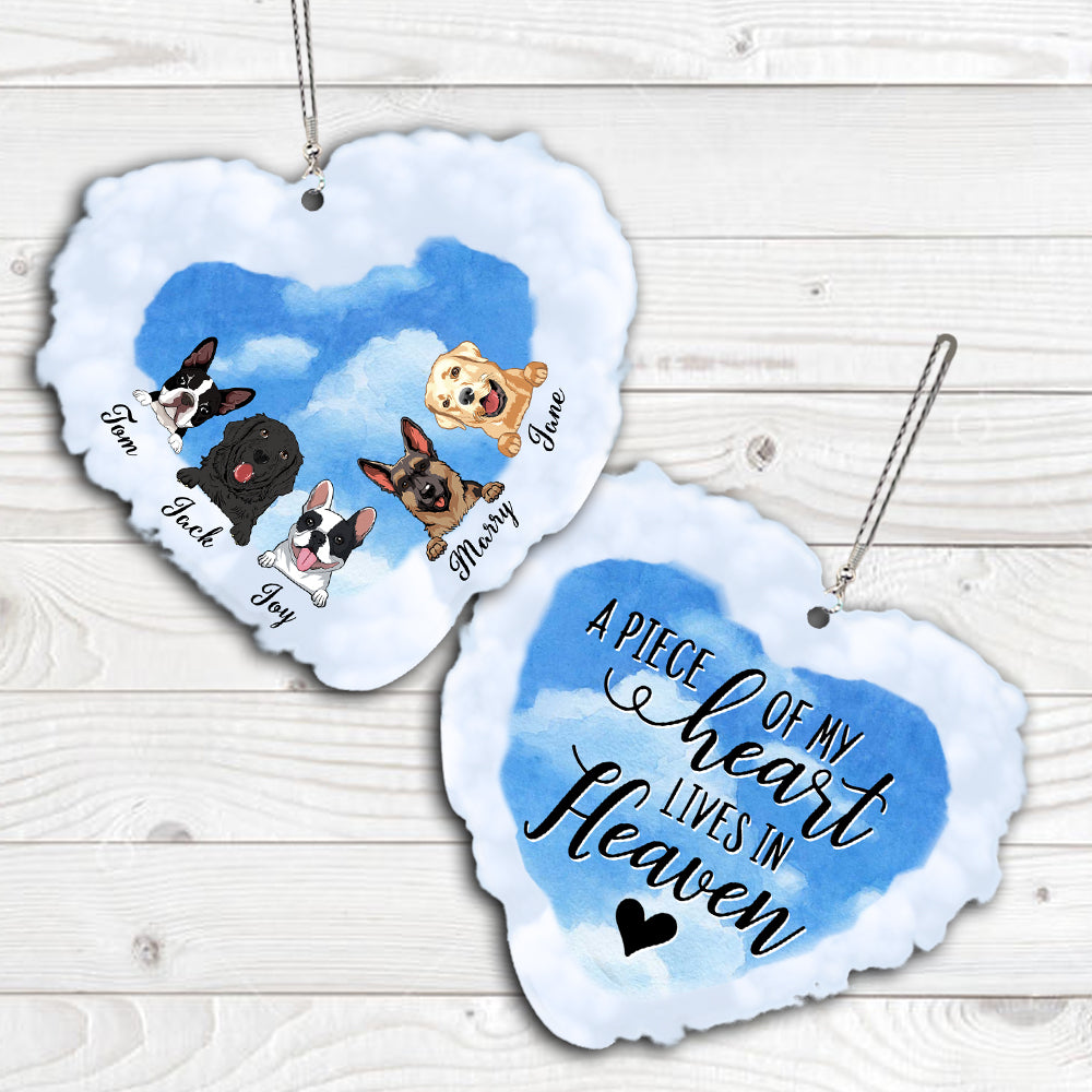 89Customized A piece of my heart lives in heaven Dog Memorial Car Ornament 2 Sides