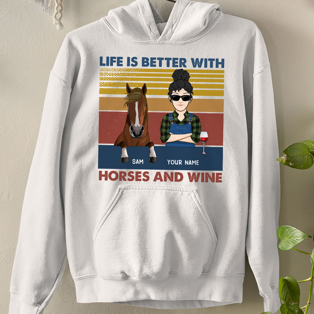 89Customized I Like Horses And Wine And Maybe 3 People Woman Personalized Shirt