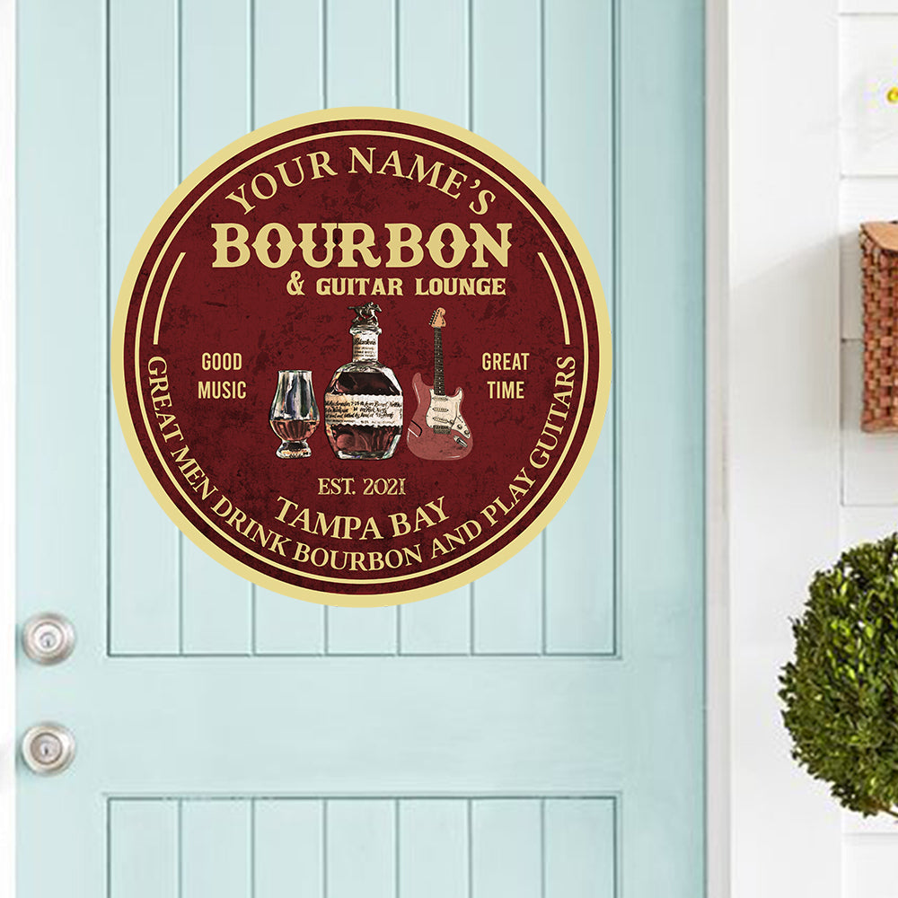 89Customized Bourbon and guitar lounge Great men drink bourbon and play guitars personalized wood sign