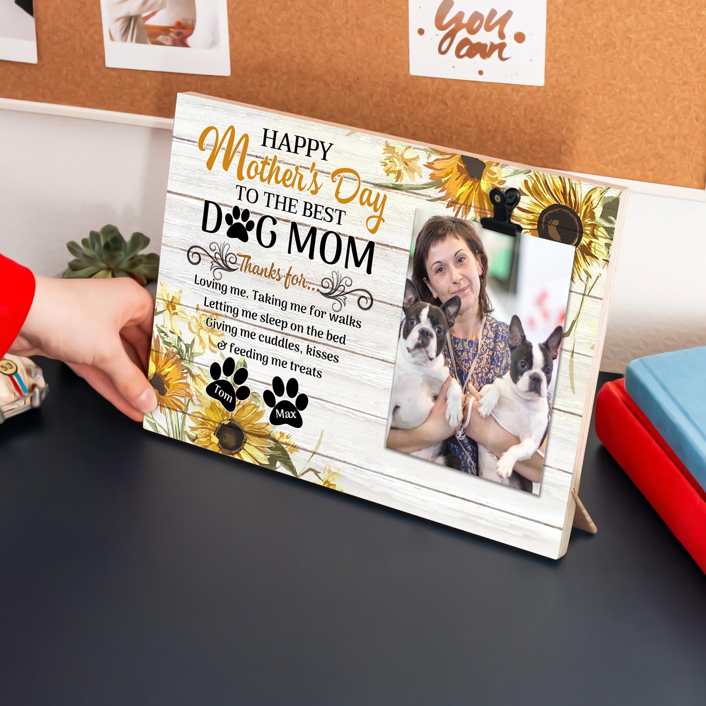 89Customized Personalized Photo Clip Frame Family Happy Mother's Day To The Best Dog Mom Sunflower