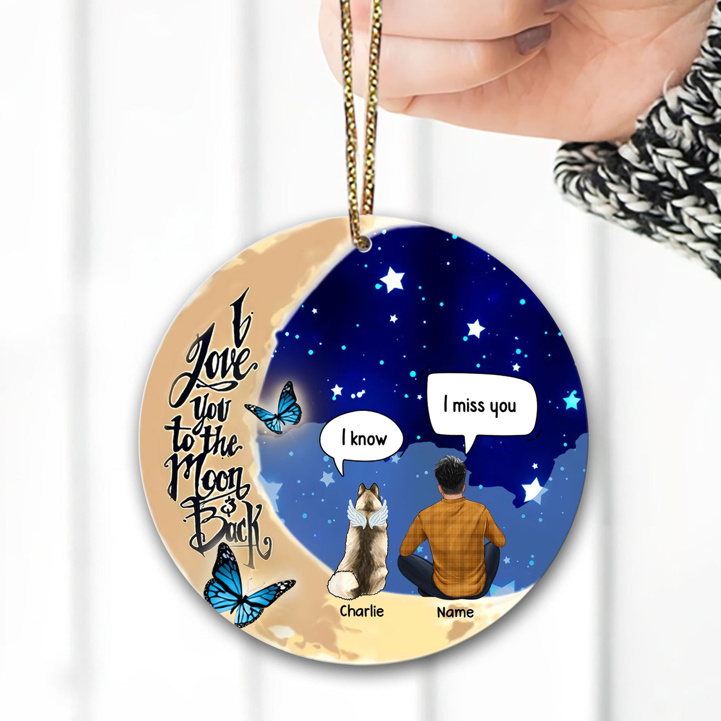 89Customized I love You To The Moon And Back Personalized Memorial Dog Ornament